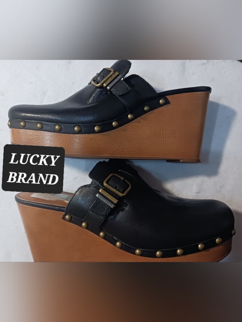 LUCKY BRAND LEATHER Clog Wedge Heel Shoe Womens Size 11